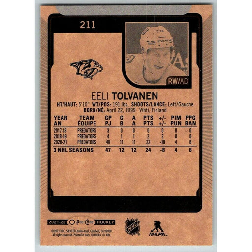 2021-22 O-Pee-Chee (Upper Deck OPC) Eeli Tolvanen Nashville Predators #211 - Collectible Craze America