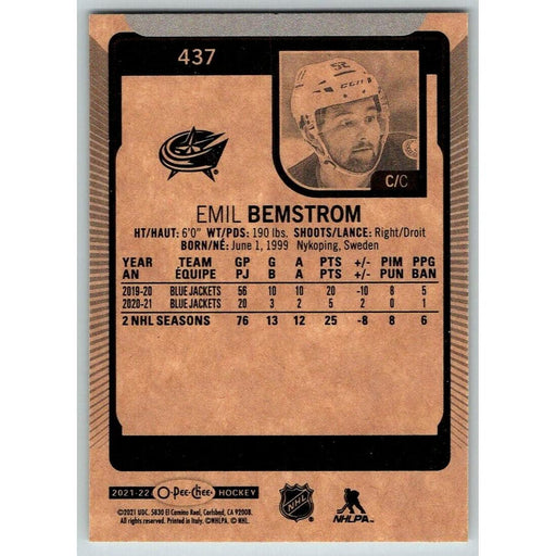 2021-22 O-Pee-Chee (Upper Deck OPC) Emil Bemstrom Columbus Blue Jackets #437 - Collectible Craze America