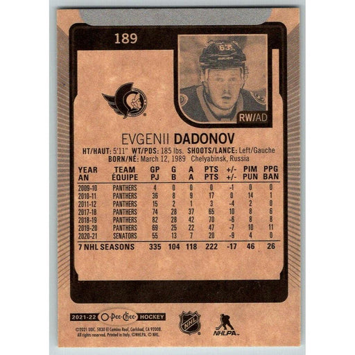2021-22 O-Pee-Chee (Upper Deck OPC) Evgenii Dadonov Ottawa Senators #189 - Collectible Craze America