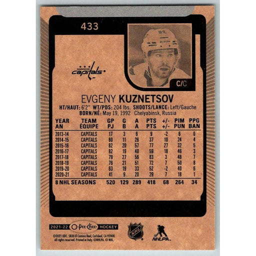 2021-22 O-Pee-Chee (Upper Deck OPC) Evgeny Kuznetsov Washington Capitals #433 - Collectible Craze America
