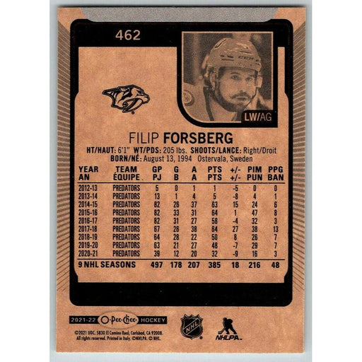 2021-22 O-Pee-Chee (Upper Deck OPC) Filip Forsberg Nashville Predators #462 - Collectible Craze America
