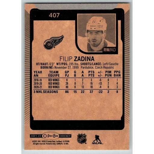 2021-22 O-Pee-Chee (Upper Deck OPC) Filip Zadina Detroit Red Wings #407 - Collectible Craze America
