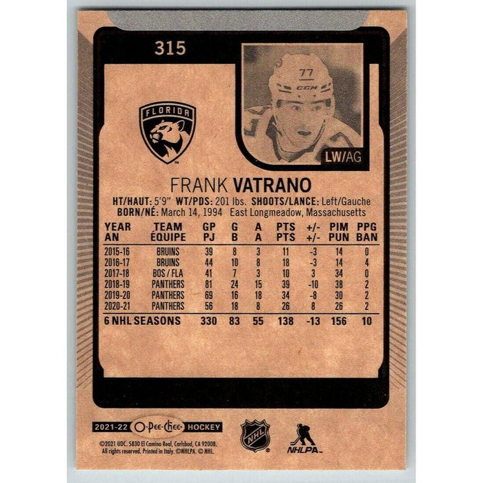 2021-22 OPC O-Pee-Chee Base #315 Frank Vatrano - Florida Panthers