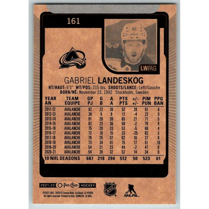2021-22 O-Pee-Chee (Upper Deck OPC) Gabriel Landeskog Colorado Avalanche #161 - Collectible Craze America