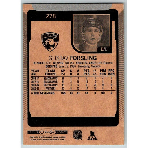 2021-22 O-Pee-Chee (Upper Deck OPC) Gustav Forsling Florida Panthers #278 - Collectible Craze America