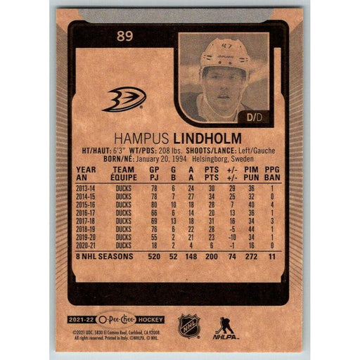 2021-22 O-Pee-Chee (Upper Deck OPC) Hampus Lindholm Anaheim Ducks #89 - Collectible Craze America