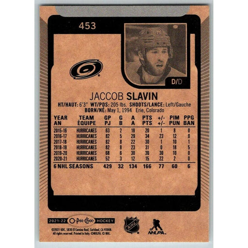 2021-22 O-Pee-Chee (Upper Deck OPC) Jaccob Slavin Carolina Hurricanes #453 - Collectible Craze America