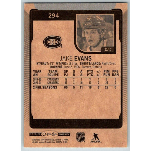 2021-22 O-Pee-Chee (Upper Deck OPC) Jake Evans Montreal Canadiens #294 - Collectible Craze America