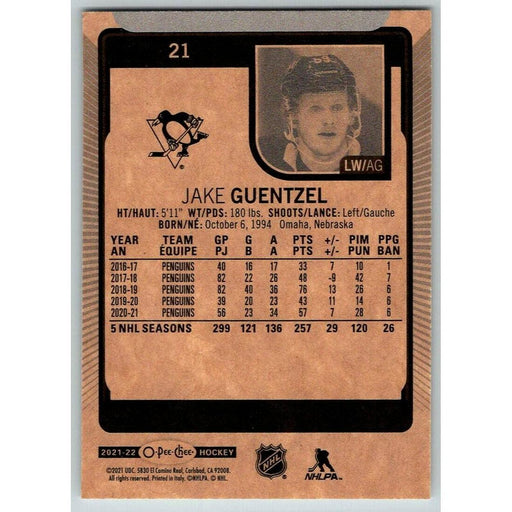 2021-22 O-Pee-Chee (Upper Deck OPC) Jake Guentzel Pittsburgh Penguins #21 - Collectible Craze America