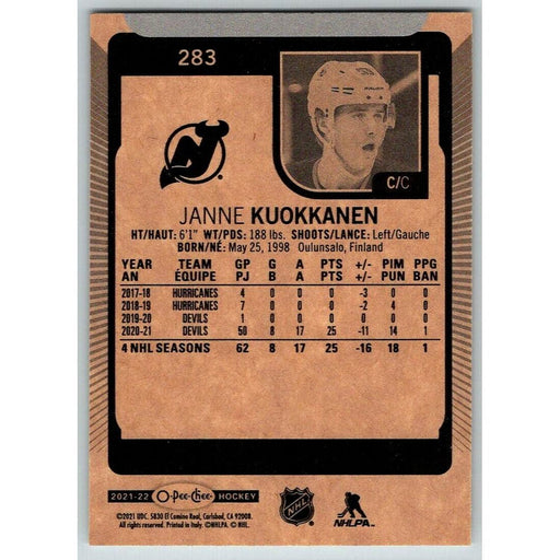 2021-22 O-Pee-Chee (Upper Deck OPC) Janne Kuokkanen New Jersey Devils #283 - Collectible Craze America