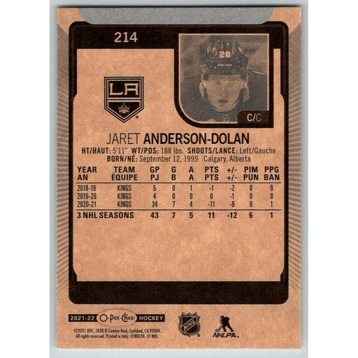 2021-22 O-Pee-Chee (Upper Deck OPC) Jaret Anderson-Dolan Los Angeles Kings #214 - Collectible Craze America