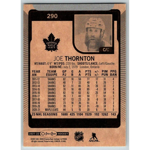 2021-22 O-Pee-Chee (Upper Deck OPC) Joe Thornton Toronto Maple Leafs #290 - Collectible Craze America