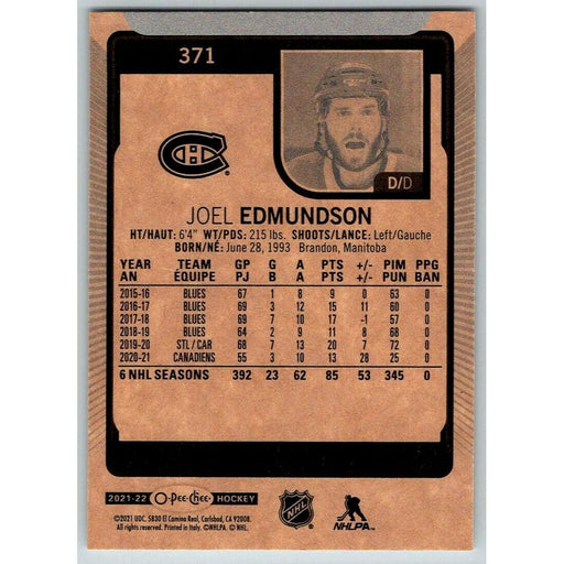 2021-22 O-Pee-Chee (Upper Deck OPC) Joel Edmundson Montreal Canadiens #371 - Collectible Craze America