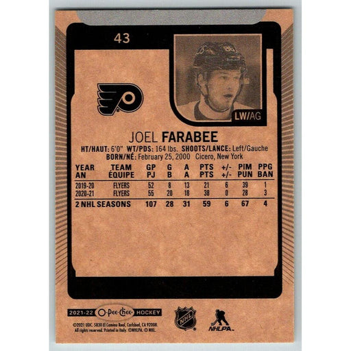 2021-22 O-Pee-Chee (Upper Deck OPC) Joel Farabee Philadelphia Flyers #43 - Collectible Craze America