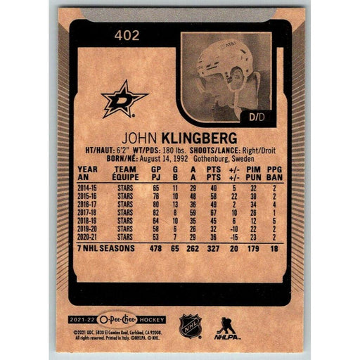 2021-22 O-Pee-Chee (Upper Deck OPC) John Klingberg Dallas Stars #402 - Collectible Craze America