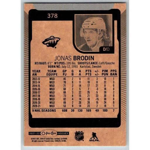 2021-22 O-Pee-Chee (Upper Deck OPC) Jonas Brodin Minnesota Wild #378 - Collectible Craze America