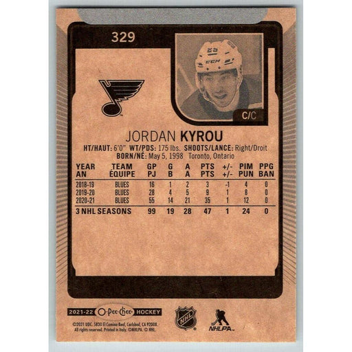 2021-22 O-Pee-Chee (Upper Deck OPC) Jordan Kyrou St. Louis Blues #329 - Collectible Craze America