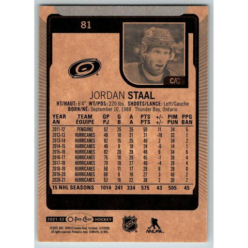 2021-22 O-Pee-Chee (Upper Deck OPC) Jordan Staal Carolina Hurricanes #81 - Collectible Craze America