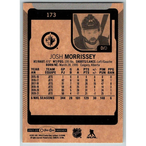 2021-22 O-Pee-Chee (Upper Deck OPC) Josh Morrissey Winnipeg Jets #173 - Collectible Craze America