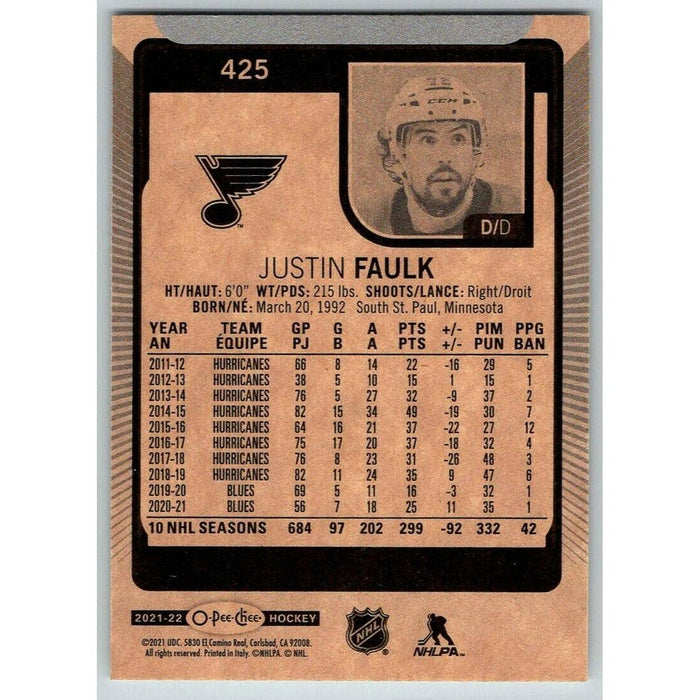 2021-22 O-Pee-Chee (Upper Deck OPC) Justin Faulk St. Louis Blues #425 - Collectible Craze America
