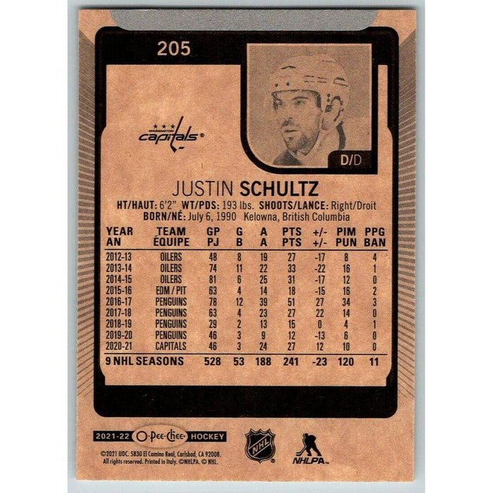 2021-22 O-Pee-Chee (Upper Deck OPC) Justin Schultz Washington Capitals #205 - Collectible Craze America