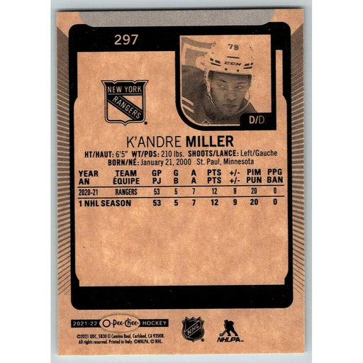 2021-22 O-Pee-Chee (Upper Deck OPC) K'Andre Miller New York Rangers #297 - Collectible Craze America