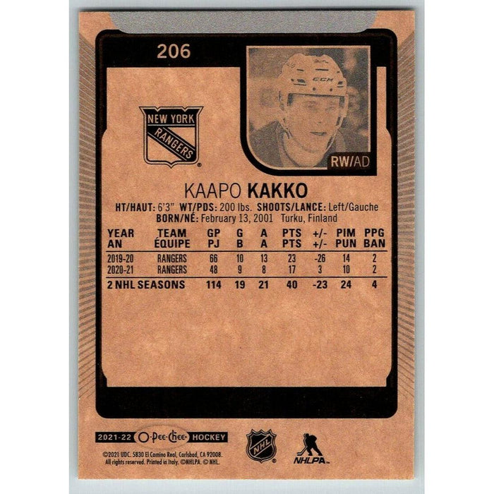 2021-22 O-Pee-Chee (Upper Deck OPC) Kaapo Kakko New York Rangers #206 - Collectible Craze America