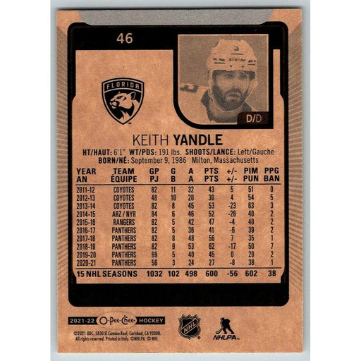 2021-22 O-Pee-Chee (Upper Deck OPC) Keith Yandle Florida Panthers #46 - Collectible Craze America