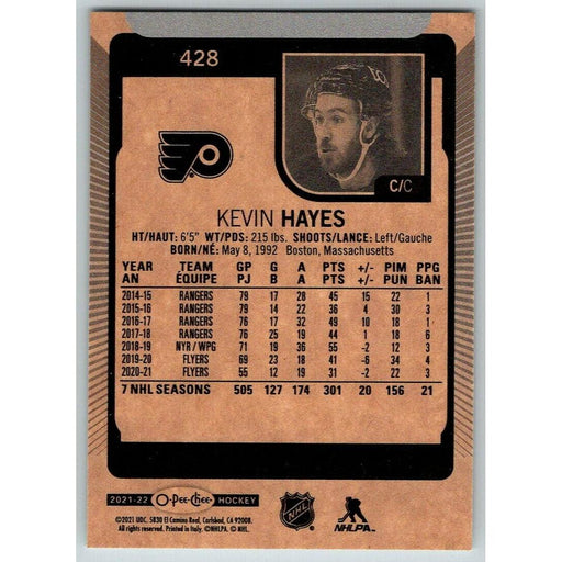 2021-22 O-Pee-Chee (Upper Deck OPC) Kevin Hayes Philadelphia Flyers #428 - Collectible Craze America