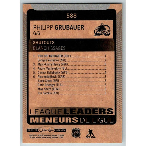 2021-22 O-Pee-Chee (Upper Deck OPC) League Leaders Philipp Grubauer Colorado - Collectible Craze America