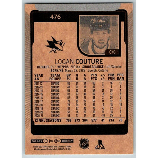 2021-22 O-Pee-Chee (Upper Deck OPC) Logan Couture San Jose Sharks #476 - Collectible Craze America