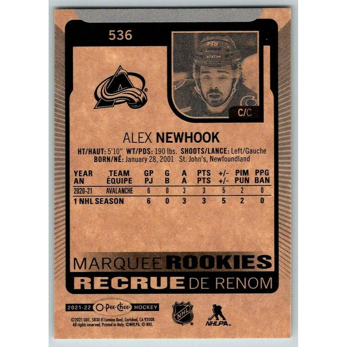 2021-22 O-Pee-Chee (Upper Deck OPC) Marquee Rookies Alex Newhook RC Colorado - Collectible Craze America