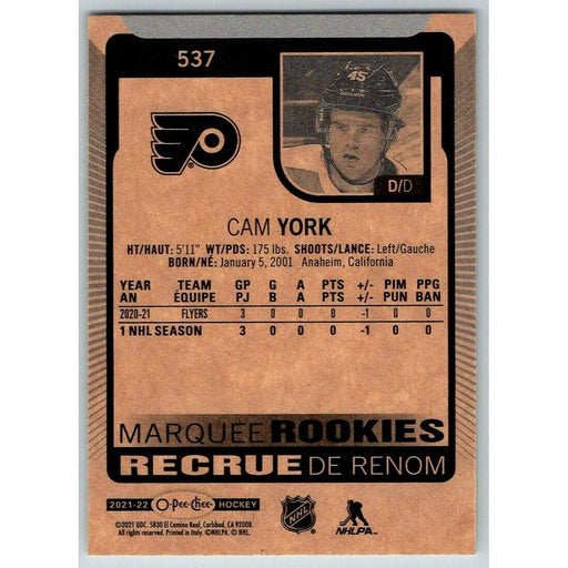 2021-22 O-Pee-Chee (Upper Deck OPC) Marquee Rookies Cam York RC Philadelphia - Collectible Craze America