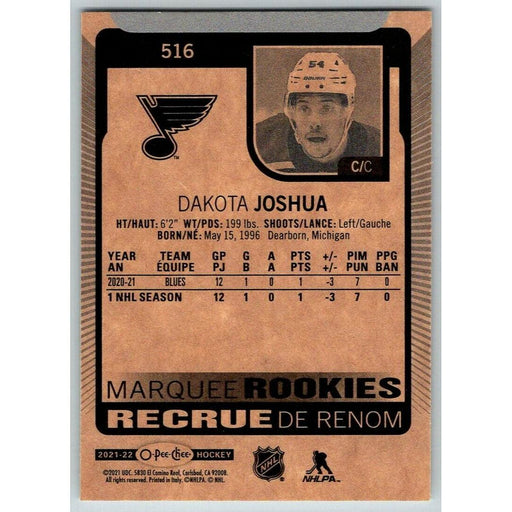 2021-22 O-Pee-Chee (Upper Deck OPC) Marquee Rookies Dakota Joshua RC St. Louis - Collectible Craze America