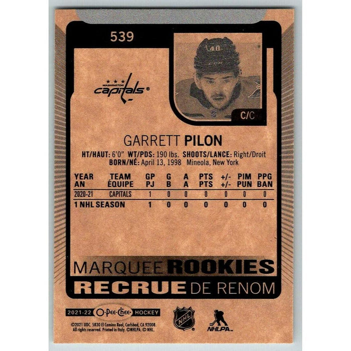 2021-22 O-Pee-Chee (Upper Deck OPC) Marquee Rookies Garrett Pilon RC Washington - Collectible Craze America