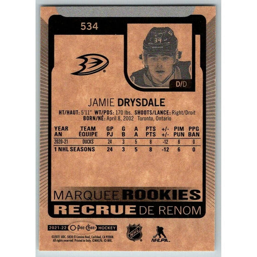 2021-22 O-Pee-Chee (Upper Deck OPC) Marquee Rookies Jamie Drysdale RC Anaheim - Collectible Craze America