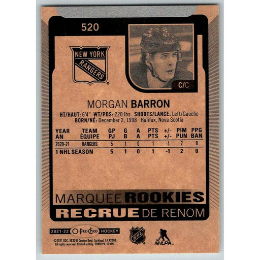 2021-22 O-Pee-Chee (Upper Deck OPC) Marquee Rookies Morgan Barron RC New York - Collectible Craze America