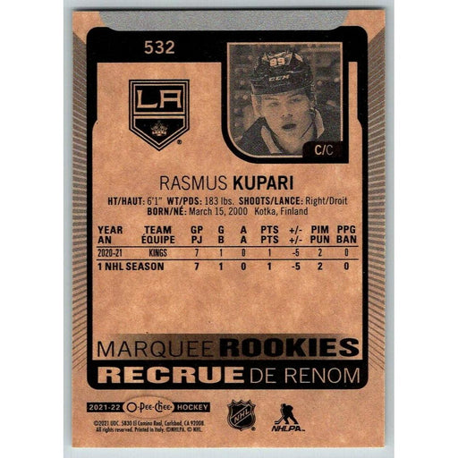 2021-22 O-Pee-Chee (Upper Deck OPC) Marquee Rookies Rasmus Kupari RC Los Angeles - Collectible Craze America