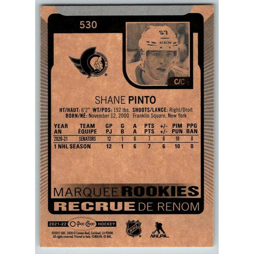 2021-22 O-Pee-Chee (Upper Deck OPC) Marquee Rookies Shane Pinto RC Ottawa - Collectible Craze America