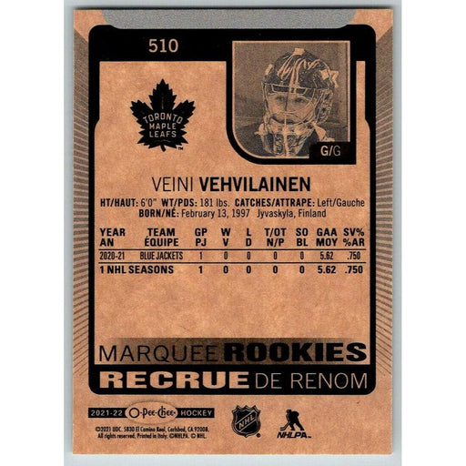 2021-22 O-Pee-Chee (Upper Deck OPC) Marquee Rookies Veini Vehvilainen RC Toronto - Collectible Craze America