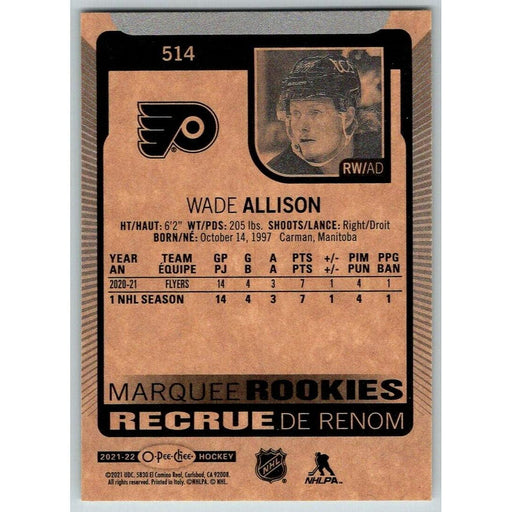 2021-22 O-Pee-Chee (Upper Deck OPC) Marquee Rookies Wade Allison RC Philadelphia - Collectible Craze America