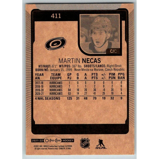 2021-22 O-Pee-Chee (Upper Deck OPC) Martin Necas Carolina Hurricanes #411 - Collectible Craze America