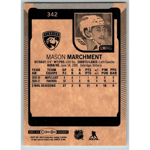 2021-22 O-Pee-Chee (Upper Deck OPC) Mason Marchment Florida Panthers #342 - Collectible Craze America