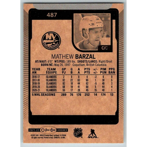 2021-22 O-Pee-Chee (Upper Deck OPC) Mathew Barzal New York Islanders #487 - Collectible Craze America