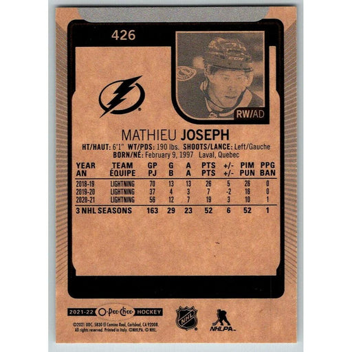 2021-22 O-Pee-Chee (Upper Deck OPC) Mathieu Joseph Tampa Bay Lightning #426 - Collectible Craze America