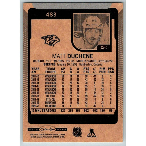 2021-22 O-Pee-Chee (Upper Deck OPC) Matt Duchene Nashville Predators #483 - Collectible Craze America