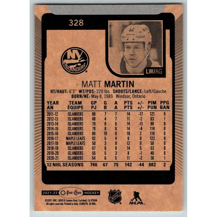  2021-22 O-Pee-Chee #328 Matt Martin New York Islanders