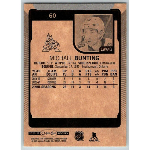 2021-22 O-Pee-Chee (Upper Deck OPC) Michael Bunting Arizona Coyotes #60 - Collectible Craze America