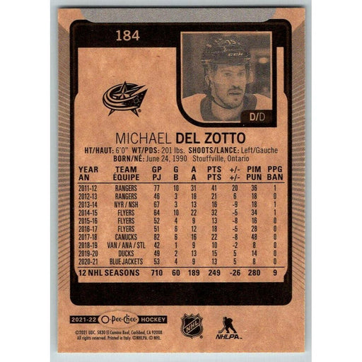 2021-22 O-Pee-Chee (Upper Deck OPC) Michael Del Zotto Columbus Blue Jackets #184 - Collectible Craze America