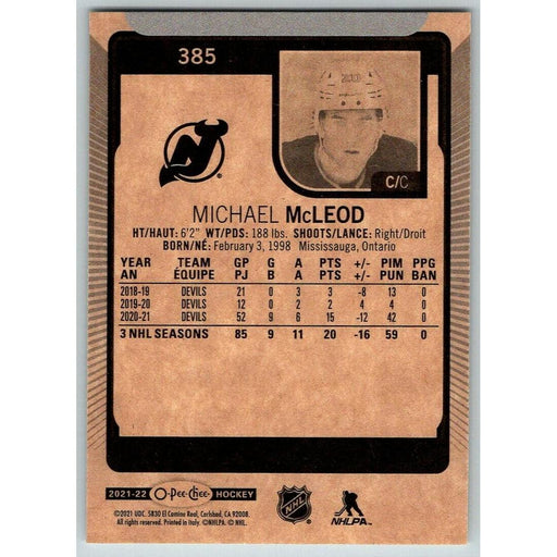 2021-22 O-Pee-Chee (Upper Deck OPC) Michael McLeod New Jersey Devils #385 - Collectible Craze America